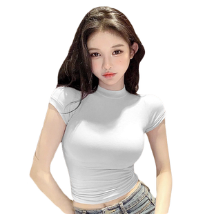 纯欲紧身短款显瘦白色短袖t恤女装夏季显身材健身服辣妹打底上衣