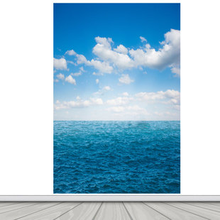 竖版大海自然风景装饰画家用背景墙海天一色蓝天白云美景贴纸墙画