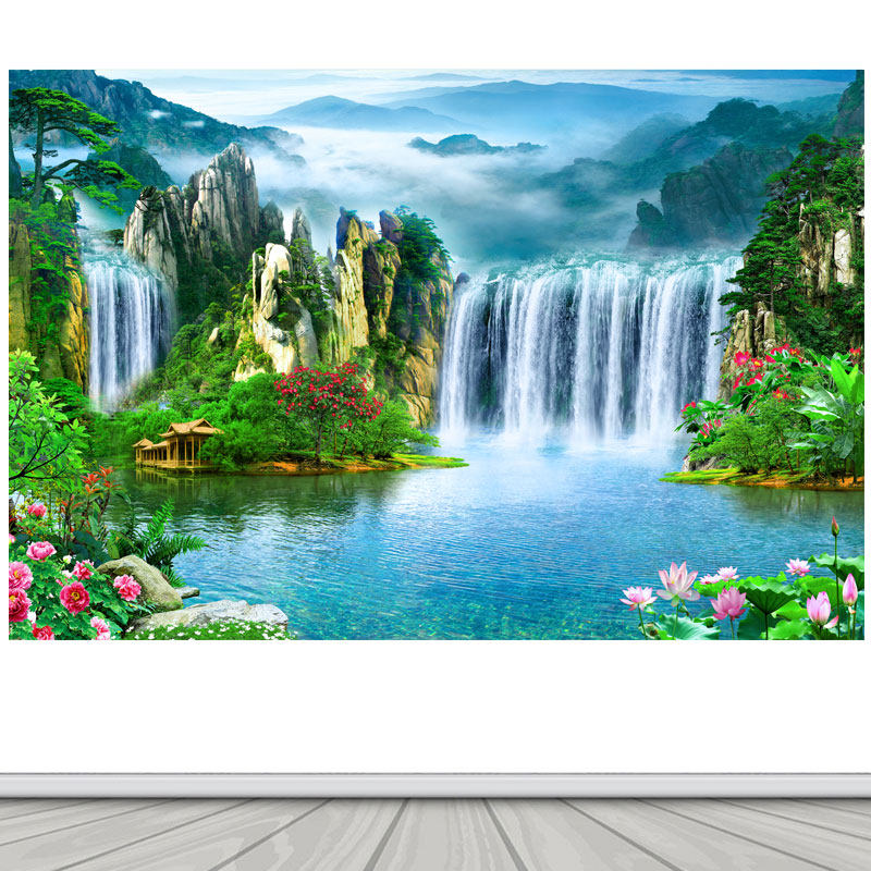 流水生财无活物仙堂山水画家用背景画有山有水自然风景海报墙贴画