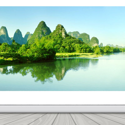 桂林山水画风景画背景墙客厅挂画墙贴画青山绿水办公室自粘装饰画