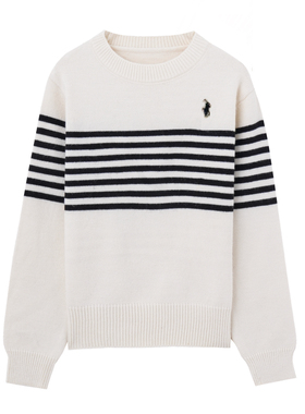 【清仓狂欢】秋冬圆领条纹刺绣针织毛衣952