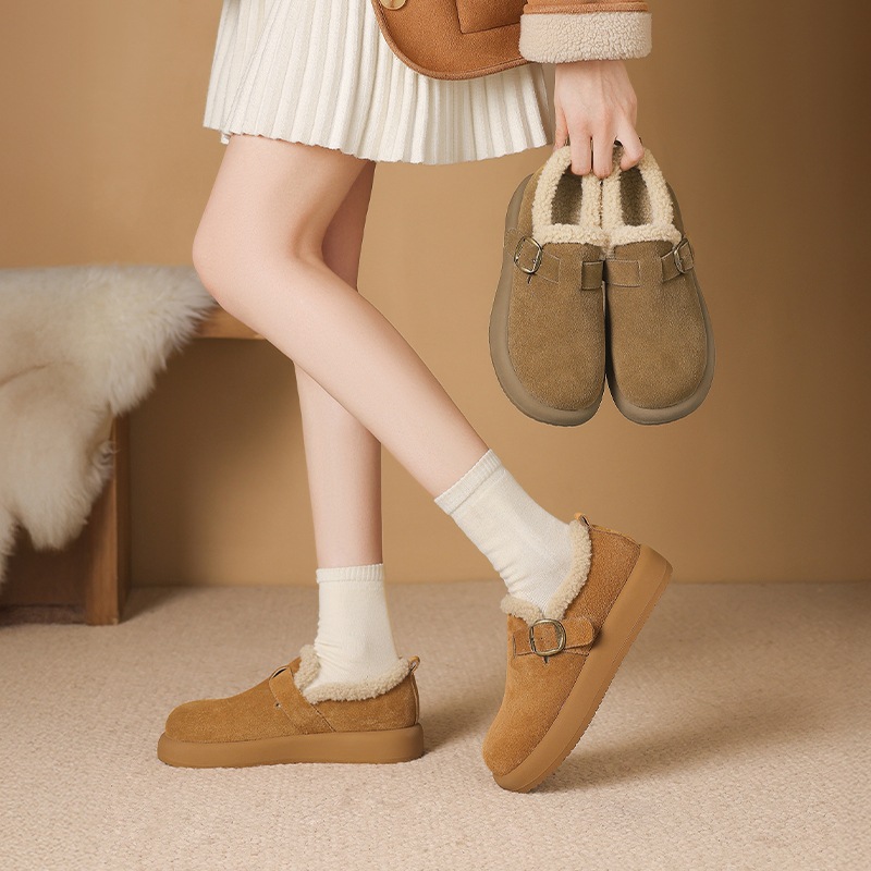 ZHR则则厚底加绒棉鞋全包勃肯鞋冬季新款复古防滑豆豆软底毛毛鞋