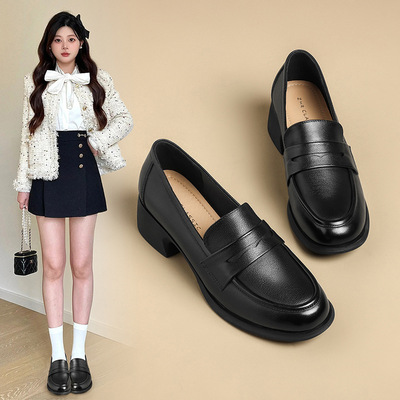 ZHR真皮头层牛皮复古英伦单鞋女鞋乐福鞋春季百搭小皮鞋女鞋粗跟