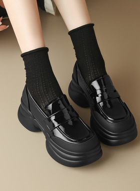 ZHR则则法式粗跟黑色乐福鞋女2025新款简约舒适增高一脚蹬小皮鞋