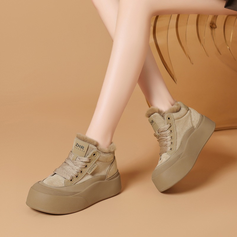 ZHR厚绒保暖内增高休闲鞋女2025秋冬新款超软厚底运动鞋棉鞋女
