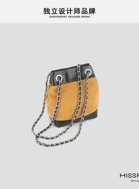 2025秋冬新款菱格链条包复古磨砂牛皮水桶包韩系小众单件斜跨包女