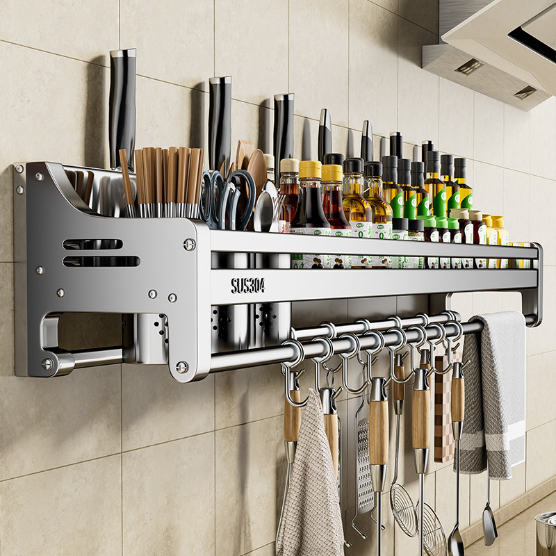 不锈钢厨房置物架墙面调味罐架子