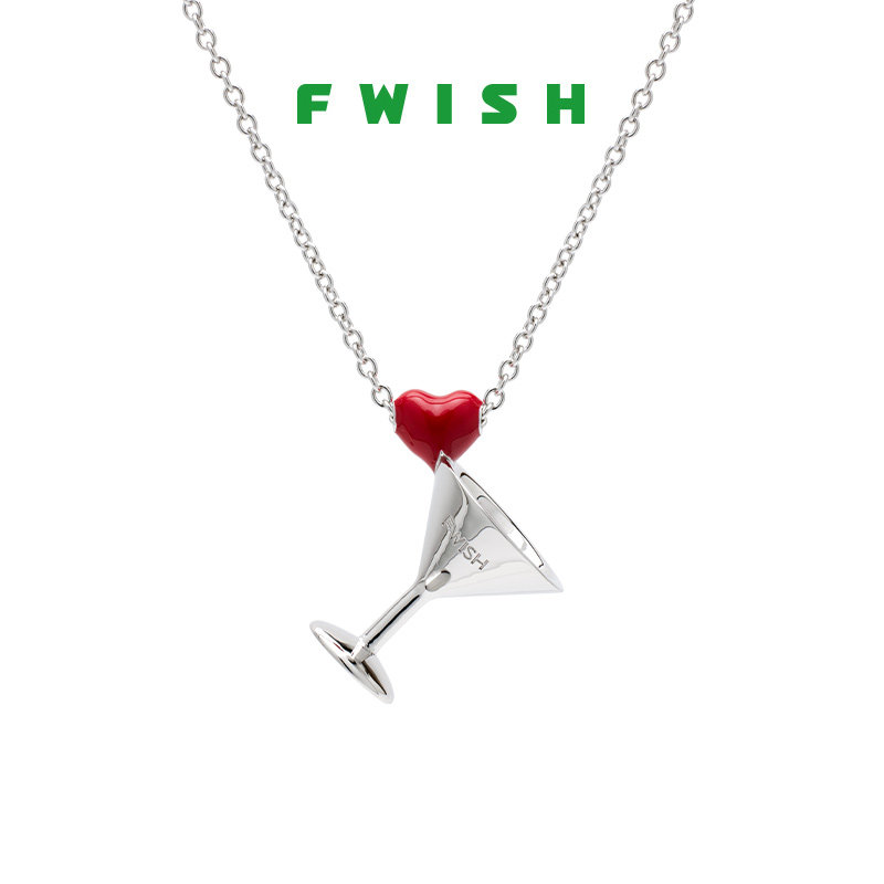 FWISH飞未夕 狂欢系列 爱心形彩色珐琅小鸡尾酒杯银项链 纯银简约