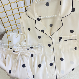 套装 裤 绸缎丝滑圆点家居服 长袖 ponyo牛乳啵啵睡衣牛奶丝波波开衫