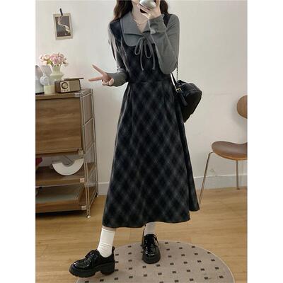 法式假两件巨好看套装裙