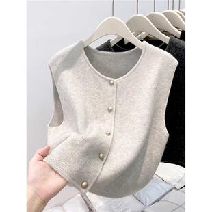 早秋开襟羊毛衫女士针织外背心2025新风格分层宽松和放松苗条看上