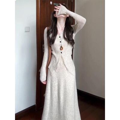 小香风长袖针织连衣裙子