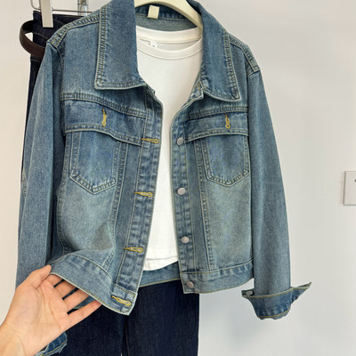 覆古正肩牛仔外套女春秋