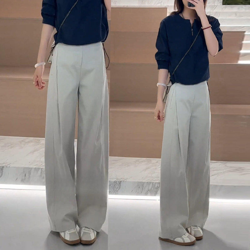 天丝棉阔腿裤女2026新款春秋季高腰梧桐裤小个子休闲窄版直筒裤子
