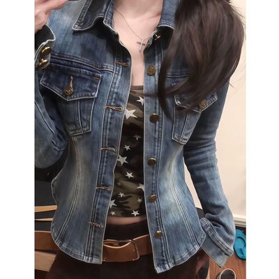 韩系修身显瘦牛仔衬衫外