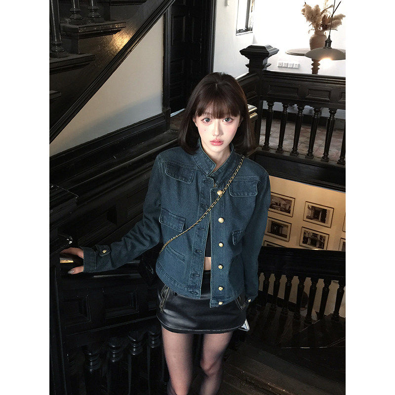 蓝色牛仔小香风外套女短款2026初春新款独特漂亮精致气质休闲上衣
