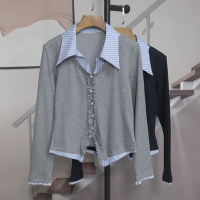 学院风假两件拼接衬衫长