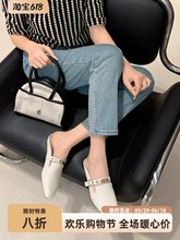 水芙蓉法式设计感包头凉拖鞋女潮2025夏季新款中跟凉拖外穿2-1807