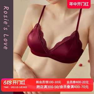 酒红色内衣内裤女本命年套装性感无钢圈小胸聚拢法式三角杯文胸罩