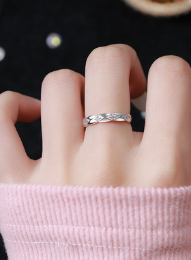 S999纯银足银戒指锆石日韩ins简约小众微镶钻开口银手饰品指环女