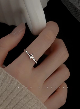 简约纯银蝴蝶戒指女小众设计轻奢