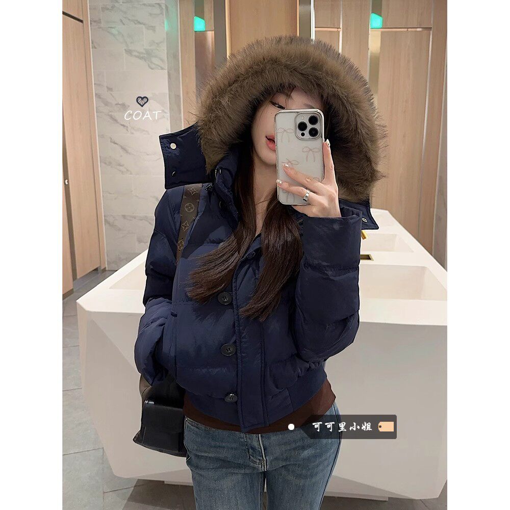 2026新款大毛领连帽棉衣外套女装冬季加厚保暖派克服短款显瘦面包