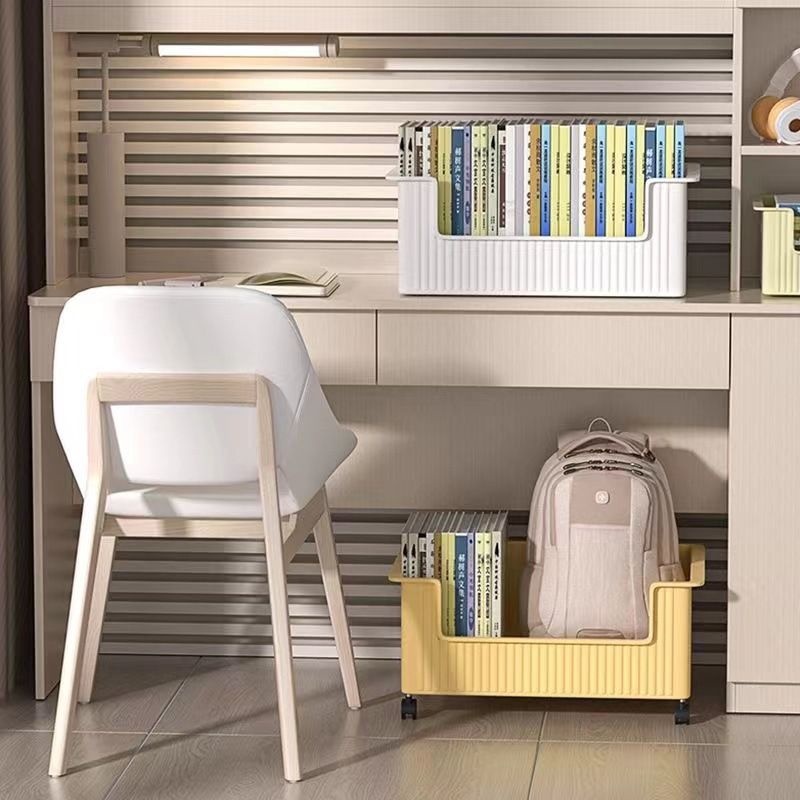 书包置物架学生桌下收纳箱可移动书籍整理箱办公室桌面书本收纳