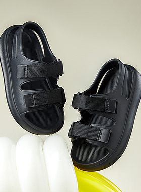 Milo7c-自制 夏季新款儿童凉鞋休闲百搭沙滩鞋布艺织带黑色凉拖鞋