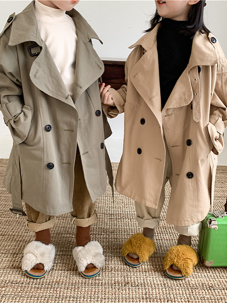 MILO7C-집에서 만든 봄 가을 새로운 아동용 윈드 브레이커 재킷 큰 옷깃과 트렌디한 스타일의 남학생과 여학생 긴 상의