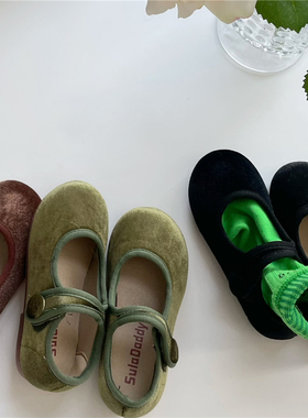 Milo7c-自制 韩国儿童丝绒单鞋女童软底百搭豆豆鞋奶奶鞋浅口单鞋