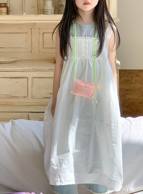 Milo7c-自制 女童背心裙套装夏新款白色连衣裙棉质打底背心两件套