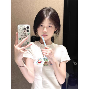 韩系纯棉漂亮小上衣 2025新款 超火白色短袖 t恤夏季 氛围感穿搭女装