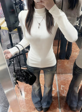 20266超火欧货新款白色立领德绒加厚内搭打底衫女保暖长袖t恤上衣