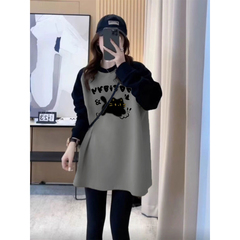 欧货纯棉中长款长袖t恤女内搭2025新款秋冬款加绒慵懒松弛感上衣