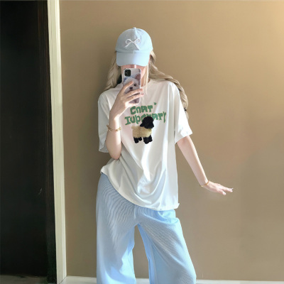 白色纯棉短袖t恤女2025新款夏季宽松显瘦超火减龄上衣设计感小众
