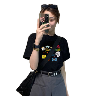 微胖正肩t恤女2026年新款短袖夏季女装时髦时尚洋气宽松纯欲上衣