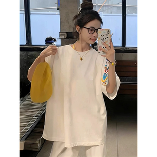 夏季超火小众白色纯棉短袖t恤女士2026新款宽松慵懒风不撞款上衣