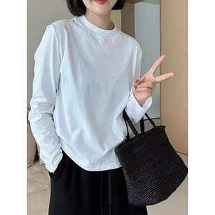 2026新款纯棉宽松内搭打底衫女高级感加绒白色长袖t恤可外穿上衣