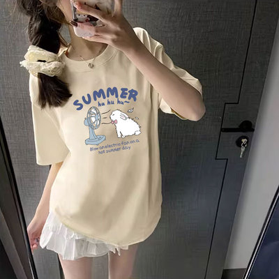 正肩纯棉短袖t恤女夏季2025新款