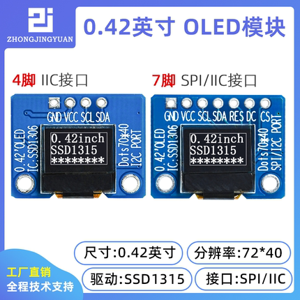 黄保凯中景园0.42寸72x40oled显示屏高亮oled液晶屏串口屏ssd1306