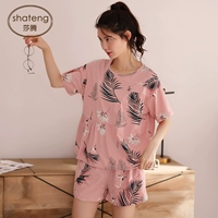 2019 đồ ngủ mới cho nữ mùa hè mỏng phần cotton ngắn tay ngắn mùa hè của phụ nữ dịch vụ nhà mùa hè hai mảnh - Bộ Pajama bộ đũi nam