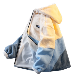 羊羔毛保暖外套男款连帽加绒加厚冬装棉衣服潮流痞帅气毛绒棉袄子