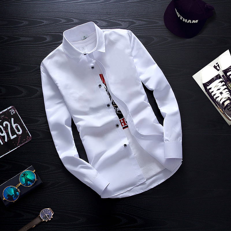男士长袖韩版修身潮流衣服白衬衫