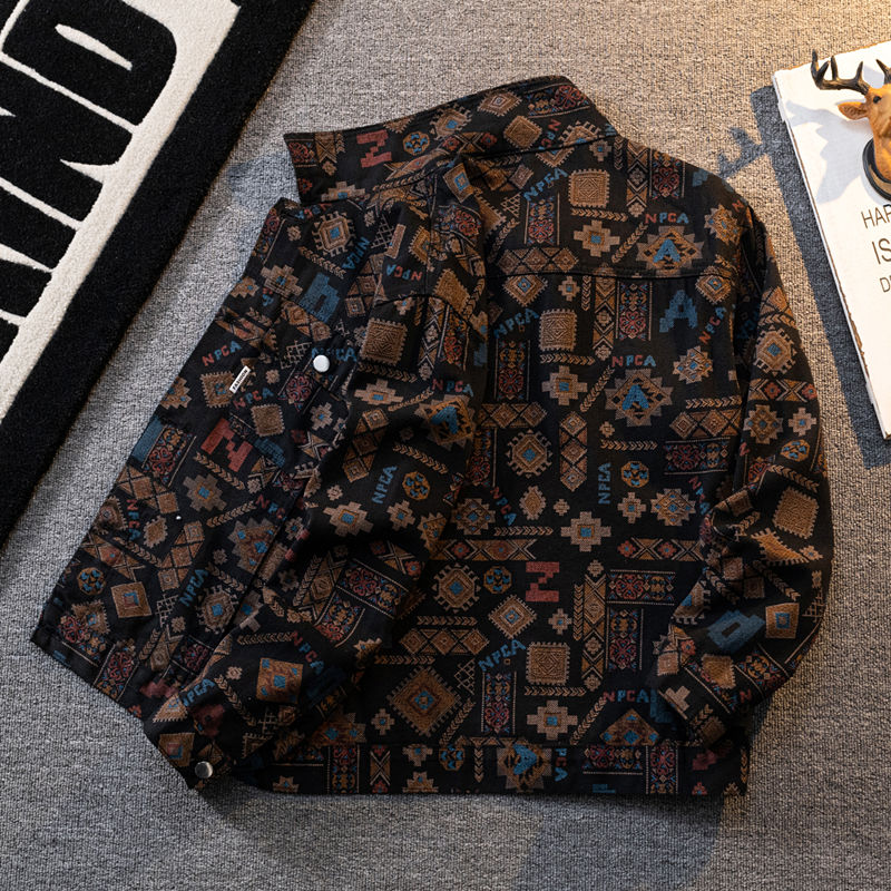 民族风牛仔外套男高级感工装夹克