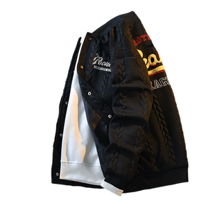 重磅复古刺绣棒球服男款痞帅工装针织外套加绒潮牌男士飞行员夹克