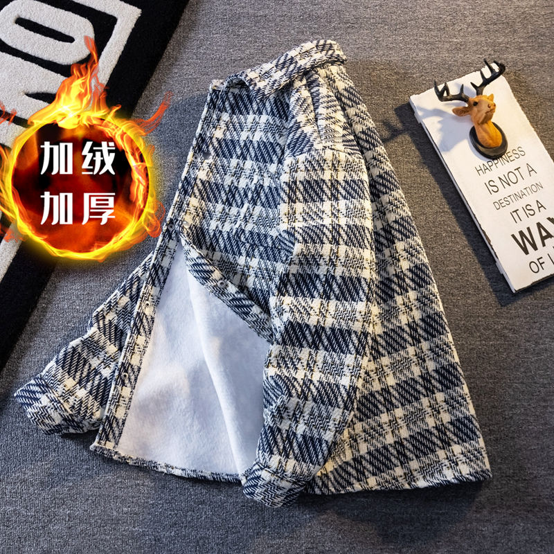 小香风千鸟格外套男加绒加厚夹克