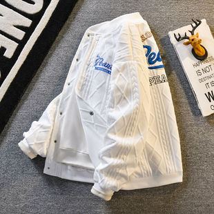 高级感棒球服外套男小香风刺绣工装 潮牌痞帅情侣针织上衣 夹克美式