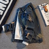 破洞牛仔外套男潮牌痞帅复古上衣春秋款 夹克 水洗做旧宽松休闲工装