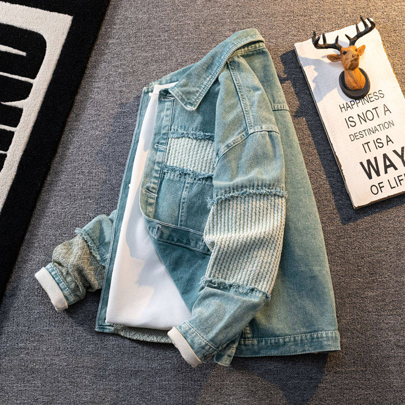 潮牌拼接牛仔外套男士长袖上衣春秋季2025新款高级感痞帅夹克褂子,男装,夹克,淘宝优惠券,粉丝福利购,淘宝优惠卷