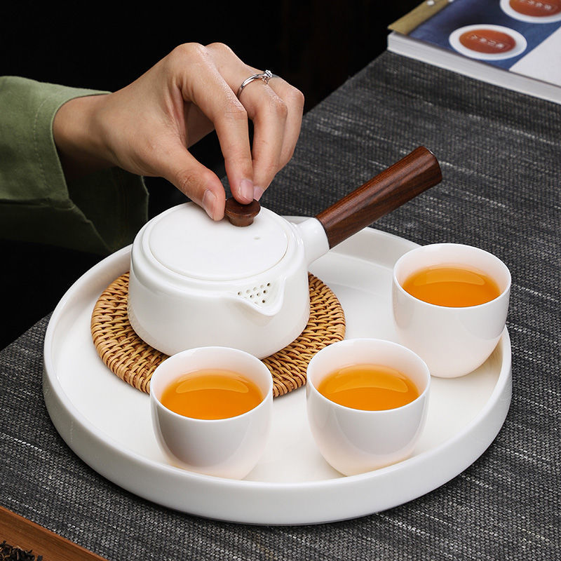 德化羊脂玉盖碗茶具小套装家用整套功夫茶具泡茶壶承干泡盘茶杯子